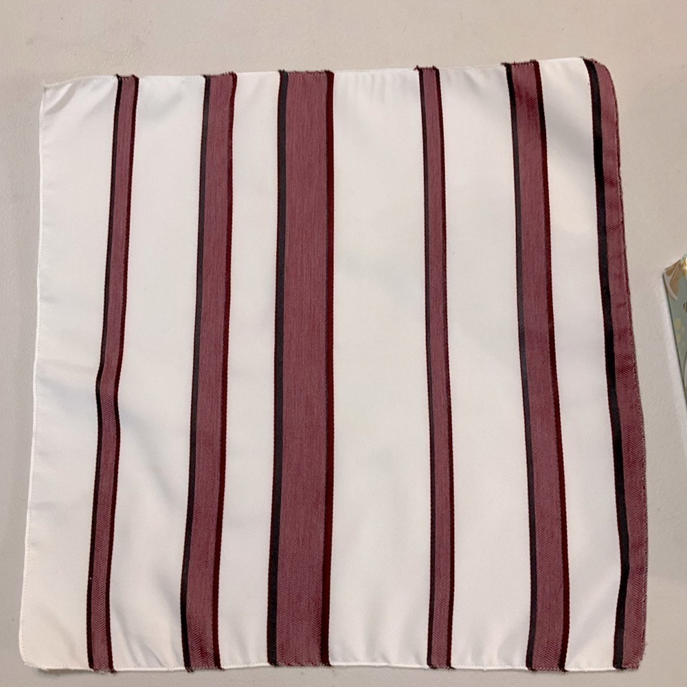 Pocket Square White Maroon Stripe 11” x 11 1/2” Polyester